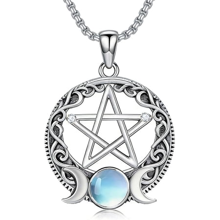 Diamond Tetragrammaton Necklace for Women Men, 925 Sterling Silver De Plata Pentagram Pentacle Pendant Necklaces Witchcraft Wiccan Pagan Star Jewelry Gifts