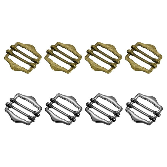 8 Pack Metal Slide Buckles, 20mm Double-Pin Webbing Strap Roller Adjuster, Slider Buckle Tightener for Suit Belt Cloth Bags Replacement Part, Dim Gray/Bronze