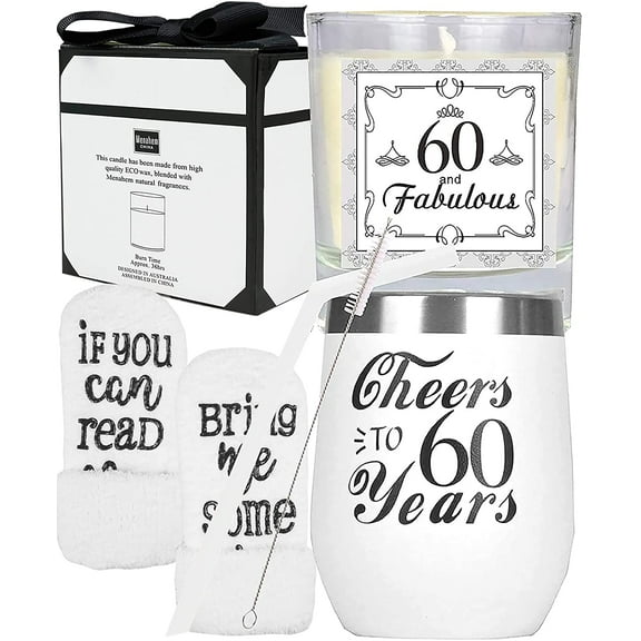 MEANT2TOBE 60th Birthday Tumbler for Women in White - Perfect Turning 60 Year Old Gift Idea with Decorations
