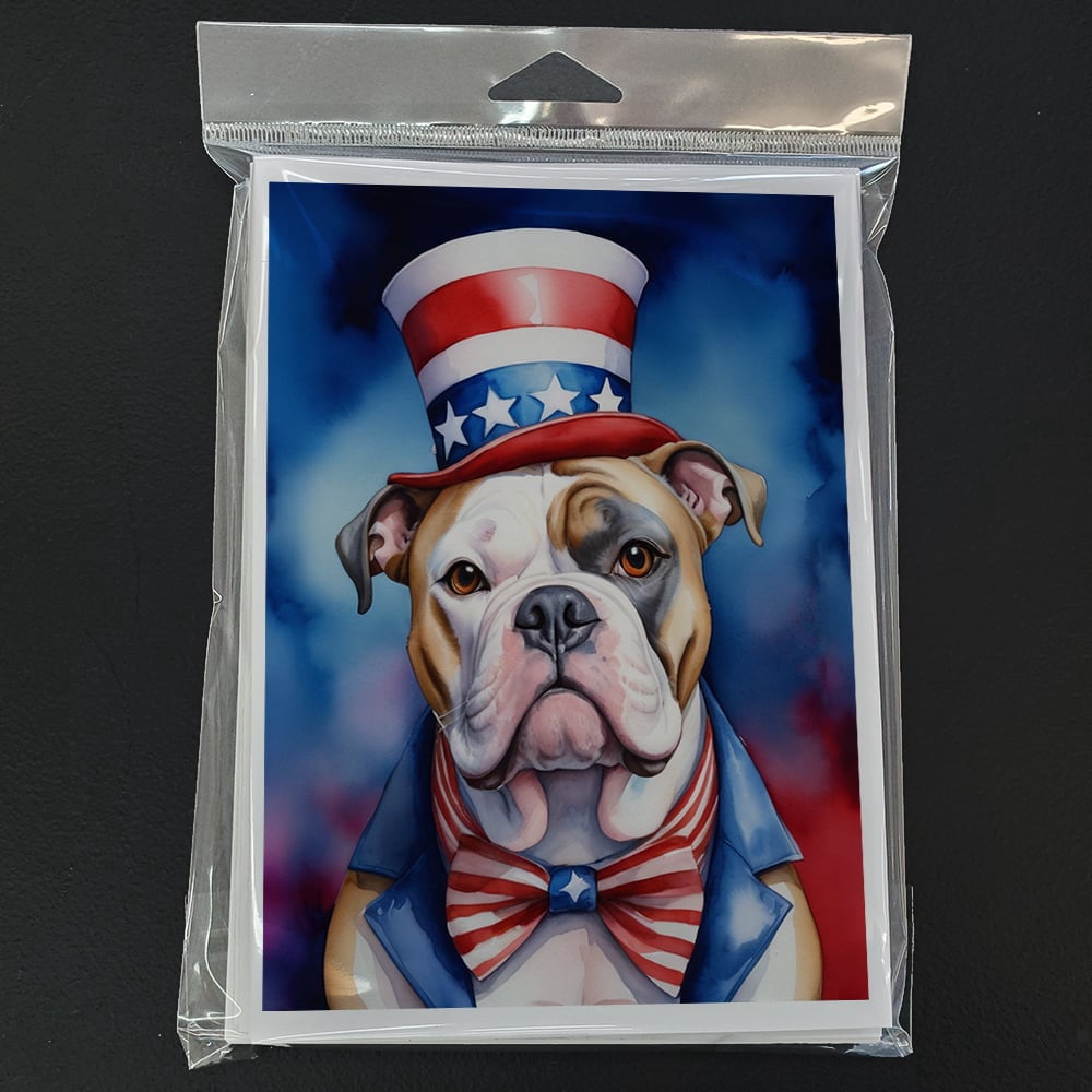American Bulldog Patriotic American Greeting Cards Pack of 8 7 in x 5 in