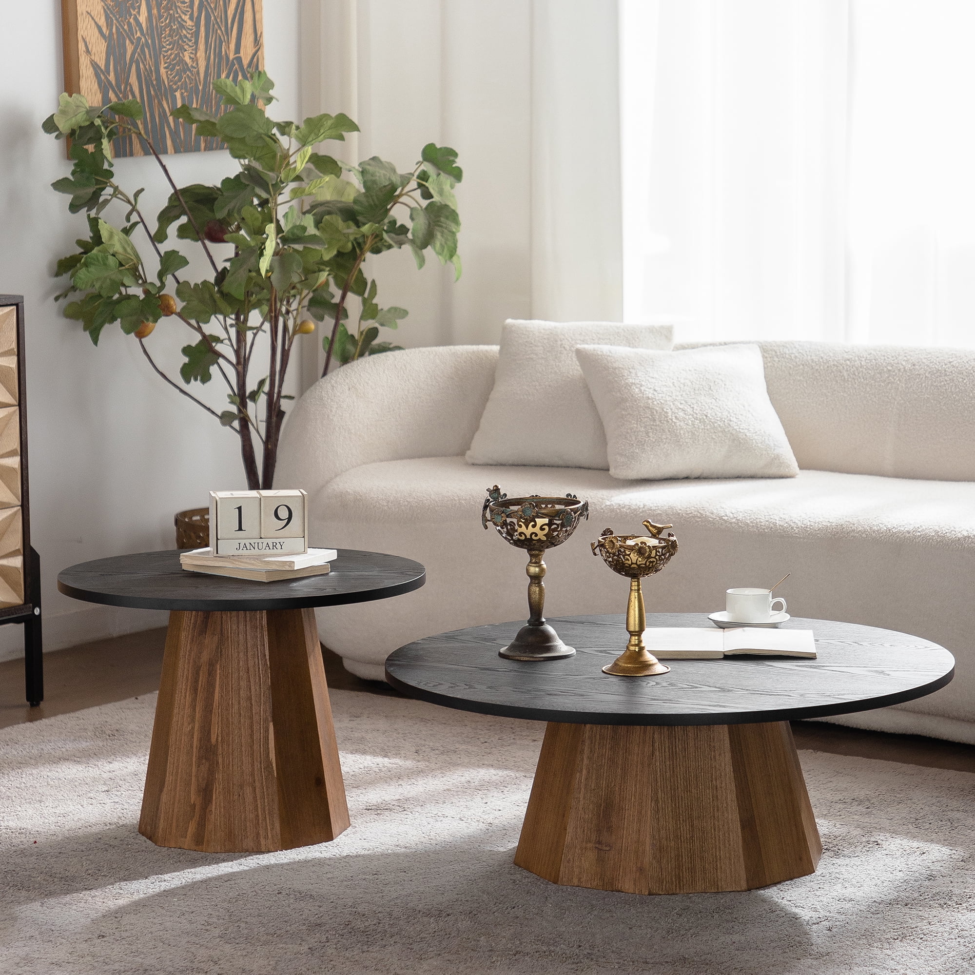 Leumius Round Coffee Table Sturdy Pedestal Wooden Tea Table for Living Room Apartment Easy to Assemble Black 1