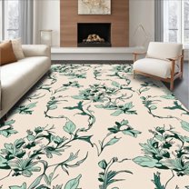 Flatwoven High Traffic Area Rug, Boho Bloom Vintage Inspired Botanical Tapestry, Non Slip, Stain Resistant, Washable Area Rugs for Living Room, Bedroom(Ivory, 4X6)