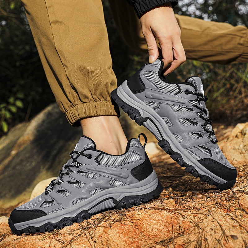 Men's Suede & Mesh Hiking Shoes, Breathable Outdoor Trail Sneakers, Non-Slip Rubber Outsole, Shock Absorption Comfortable Footwear for Trekking, Camping, and Daily Outdoor Activities