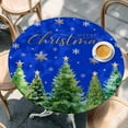 thumbnail image 2 of Christmas Tree Round Tablecloth, Fitted Table Cover with Elastic for 45"-54" Round Tables, Winter Snowflakes Xmas Pine Tree Blue Table Cloth Outdoor Indoor Dinning Party Waterproof Tablecloths, 2 of 7