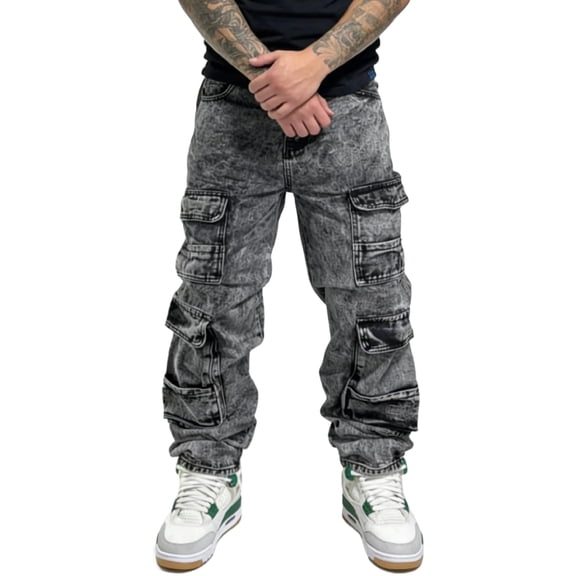 Reppunk Streetwear Stylish Men Multiple pockets Cargo Jeans Loose Trousers Male Solid color Straight Carpenter Denim Classic Menswear Summerwins Streetwear Jeans, Y2K Hip Hop Denim, Vintage Retro