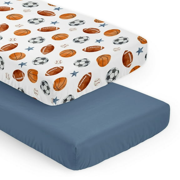 Sweet Jojo Designs Watercolor Sports Theme Boy Fitted Crib Sheets Set 2 Piece