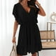 thumbnail image 2 of Falda corta de cintura elástica con cuello en V sin mangas con volantes de Color sólido de verano informal a la moda para mujer Pompotops  ghjkhdj9437, 2 of 8