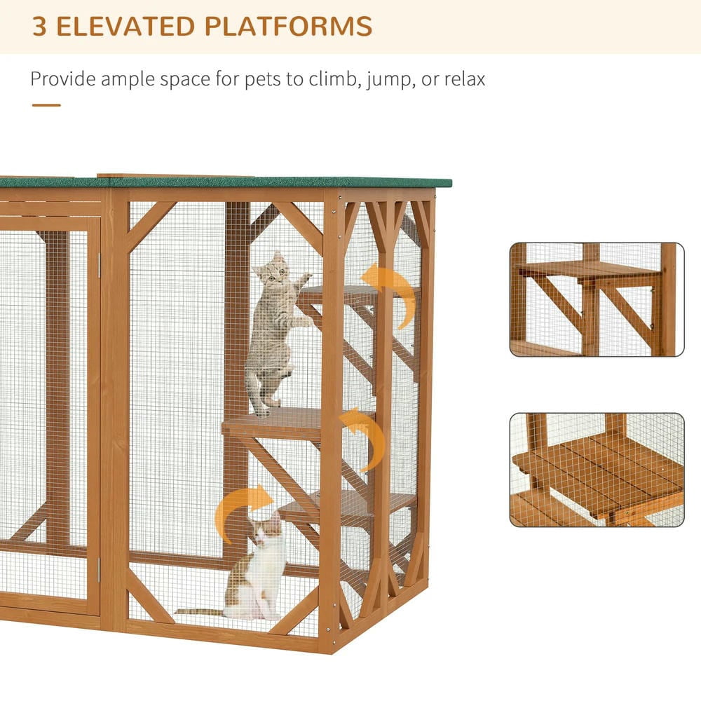 GVN Cat Catio Enclosure, Cat Cage House,Outdoor Cat House, Catio Wooden Feral Cat Shelter, Cat Cage with Platforms, Orange