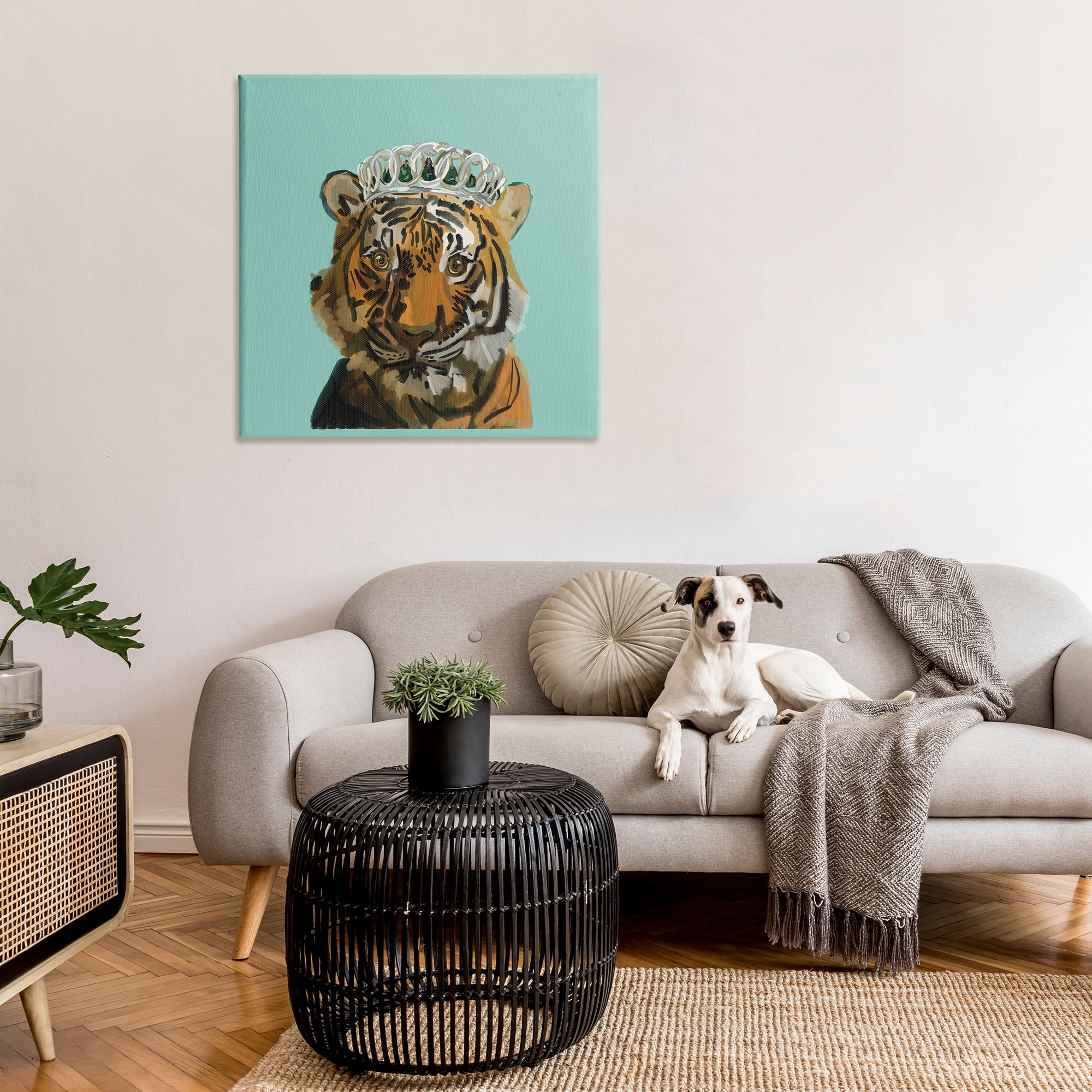 Stupell Industries Tiger Wearing Crown Animals & Insects Painting Gallery Wrapped Canvas Art Print Wall Art, 36 x 36