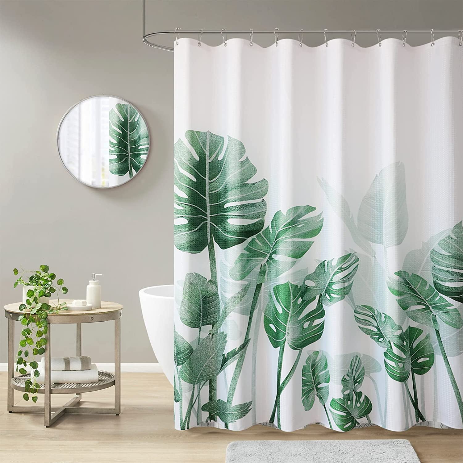 Shower Curtain Set Tropical Plant Shower Curtain for Bathroom Green Shower Curtain Odorless Washable Bathroom Curtain for Hotels and Bathtubs, Standard Size 72'x72'