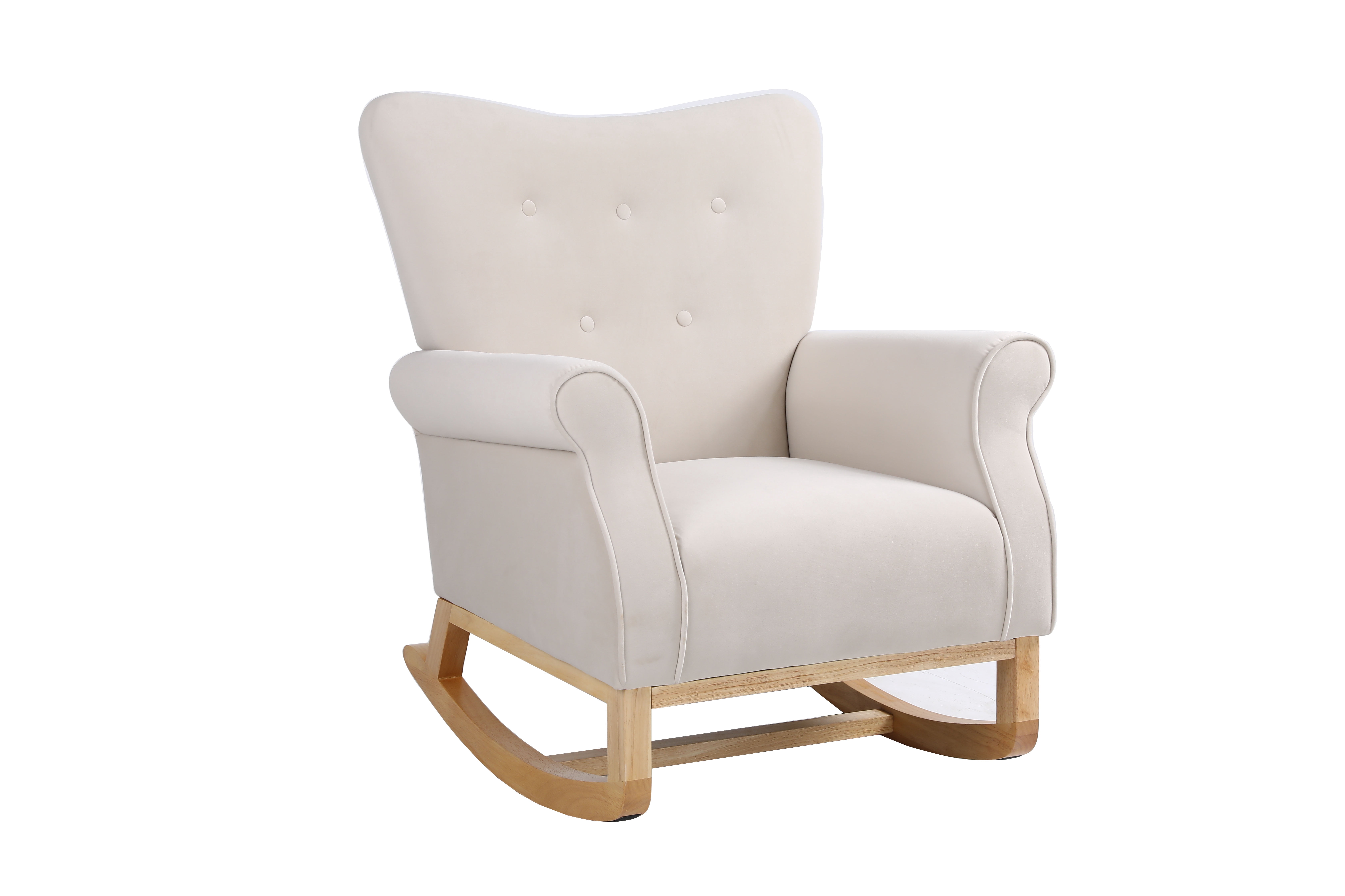 Acpouw Velvet Nursery Rocking Chair, Upholstered Accent Glider with Solid Wood Frame, Sinuous Spring Seat, Cozy Foam Cushions, 250 lbs Capacity, for Living Room, Bedroom & Reading Corner