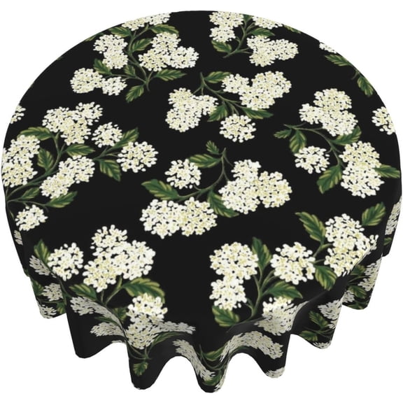 Vintage Floral Tablecloth Round 60 Inch Black Hydrangea Flower Tablecloths Polyester Fabric Indoor Outdoor Seasonal Toile Black Beige Floral Table Colth for Kitchen Party Dining Picnic Decor