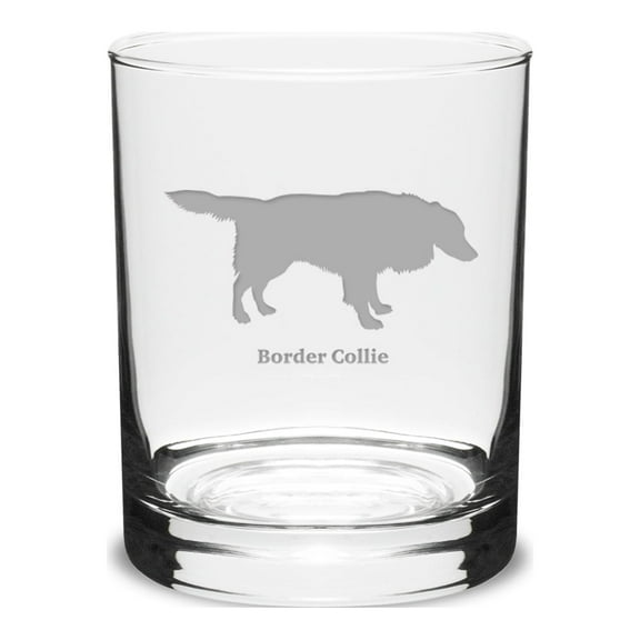 Border Collie Deep Etched 14 oz Classic Double Old Fashion Glass