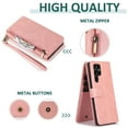 thumbnail image 6 of Dteck Case for Samsung Galaxy S23 Ultra,Durable PU Leather Magnetic Flip Zipper Card Holder Wallet Case Shockproof Rubber Kickstand Cover with Wrist Strap for Galaxy S23 Ultra,Rosegold, 6 of 8