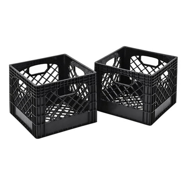 Juggernaut Storage 16 Quart Stackable Black Plastic Crate w/ Handles, 2 Pk