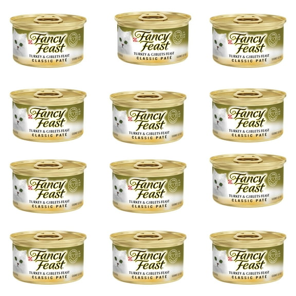 Fancy Feast Grain Free Pate Wet Cat Food, Classic Pate Turkey & Giblets Feast, 3 oz. Can Pack of 12