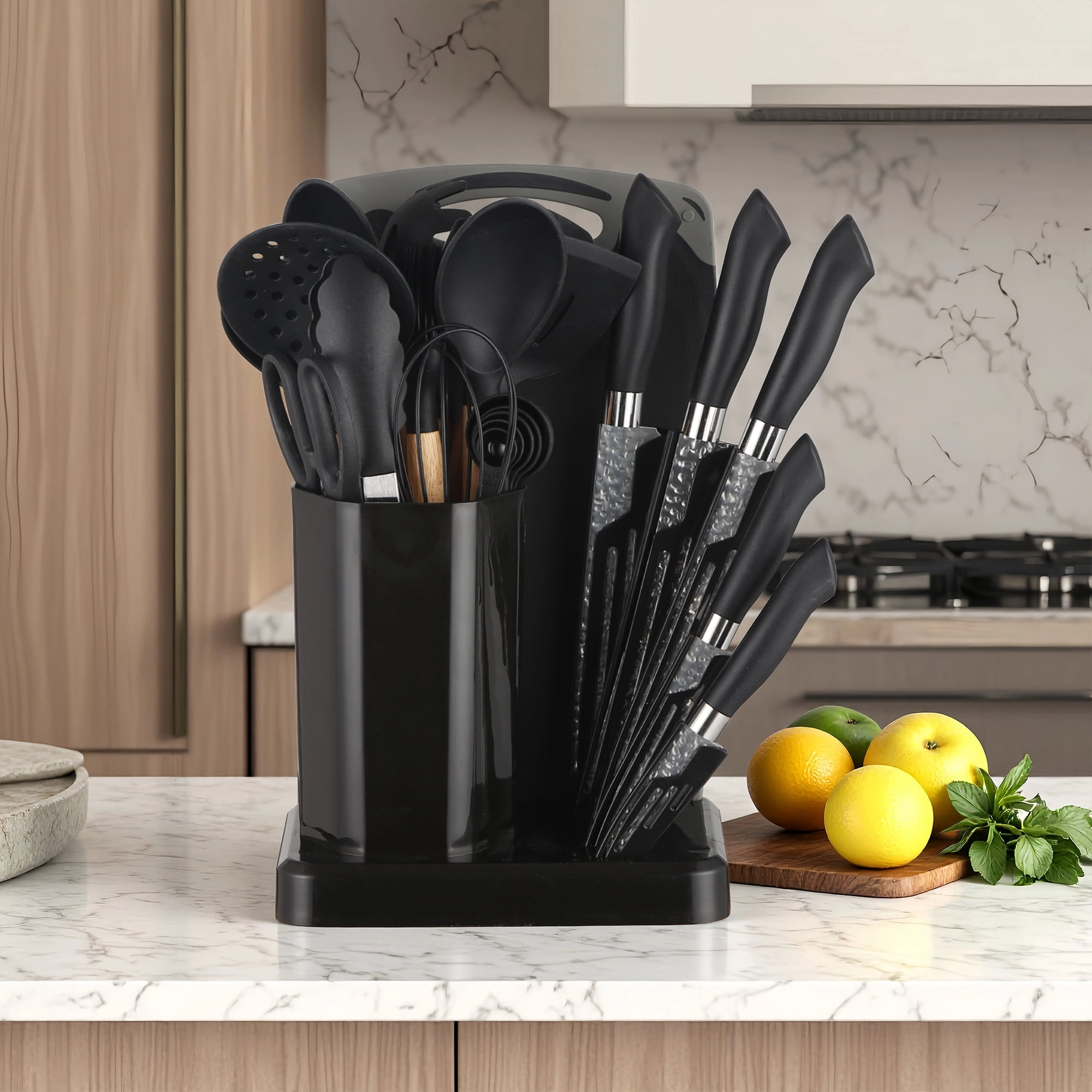 HEESEM 23 PCS Silicone Utensils Kitchenware Set with Removable Knife Cover, Non-Stick Heat Resistan Tools-Black