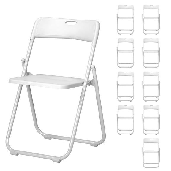10 Pack Black Plastic Folding Chairs, 280lbs Capacity Stackable Event Chairs, Indoor Outdoor Portable Seating for Party, Wedding, Commercial Use - White