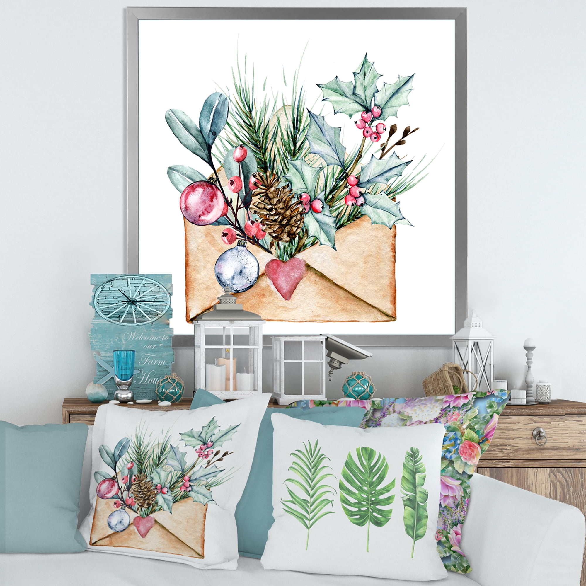 Designart 'Merry Christmas Greeting Card Envelope' Traditional Framed Art Print
