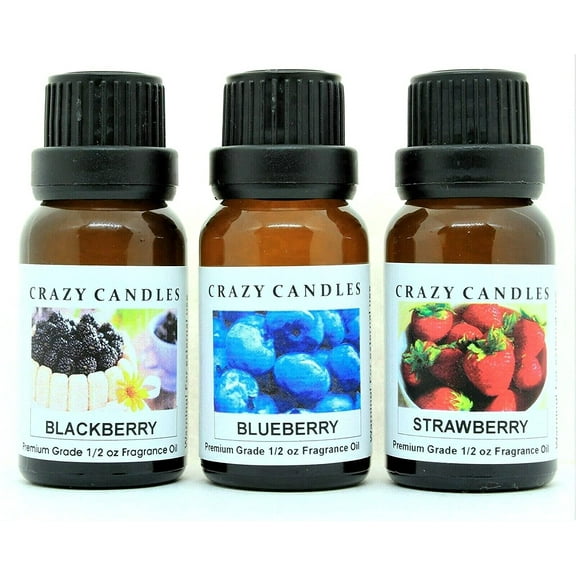 Crazy Candles 3 Bottle Set: 1 BlackBerry, 1 Blueberry, 1 Strawberry 1/2 FL Oz Each (15ml) Premium Grade Scented Fragrance Oil Made in USA