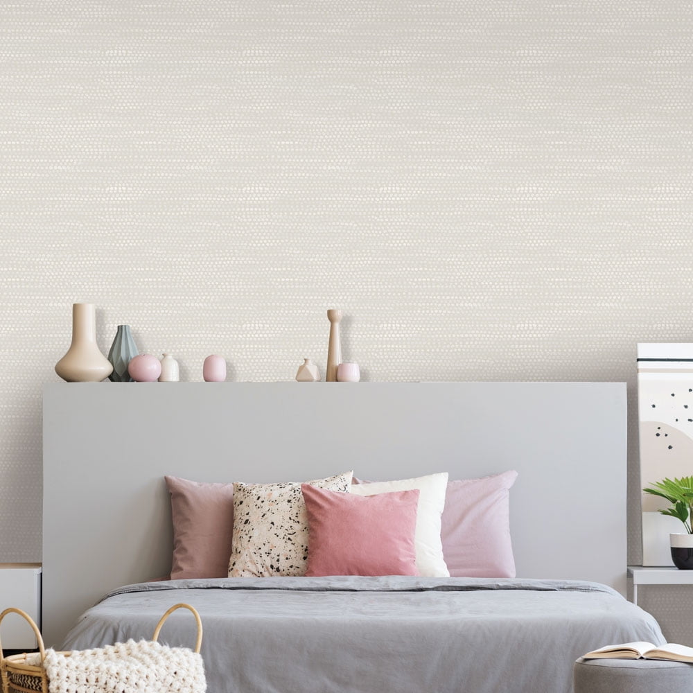 Tempaper Moire Dots Metallic Pearl Grey Peel and Stick Wallpaper, 20.5" x 9'