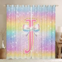 Manfei Ribbon Initial J Letter Curtains Pack of 2 (42x84 Each), Dreamy Cartoon Rainbow Curtains Blackout, Glitter Stars Print Bedroom Curtains, Blackout Curtains Room Decor