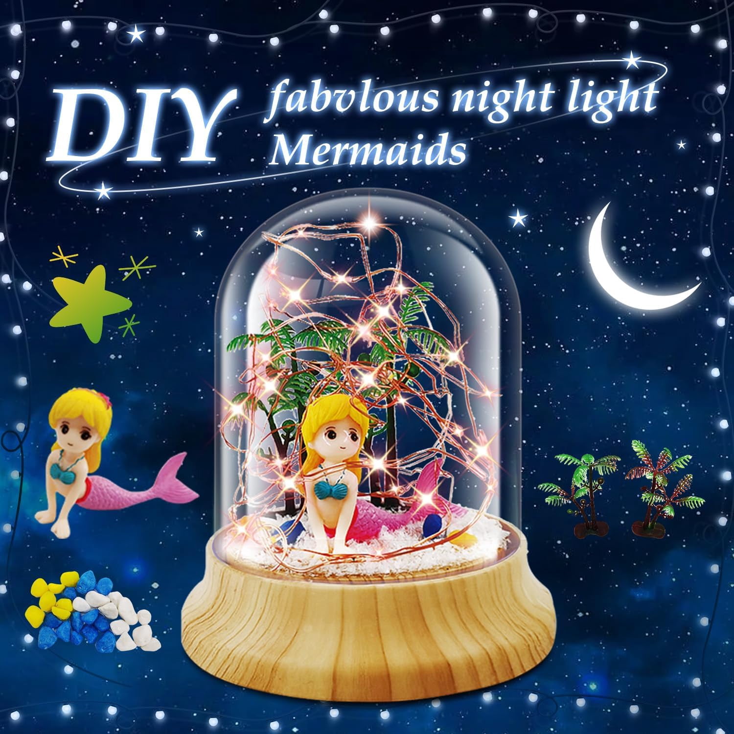 KOMI Make Your Own Mermaid Night Light, Mermaid Toys for Kids, Mermaid Craft Kit, DIY Arts and Crafts Lamp Project for Girls(USB Upgrade Edition), Gifts for 4 5 6 7 8 9 10 Year Old Kids