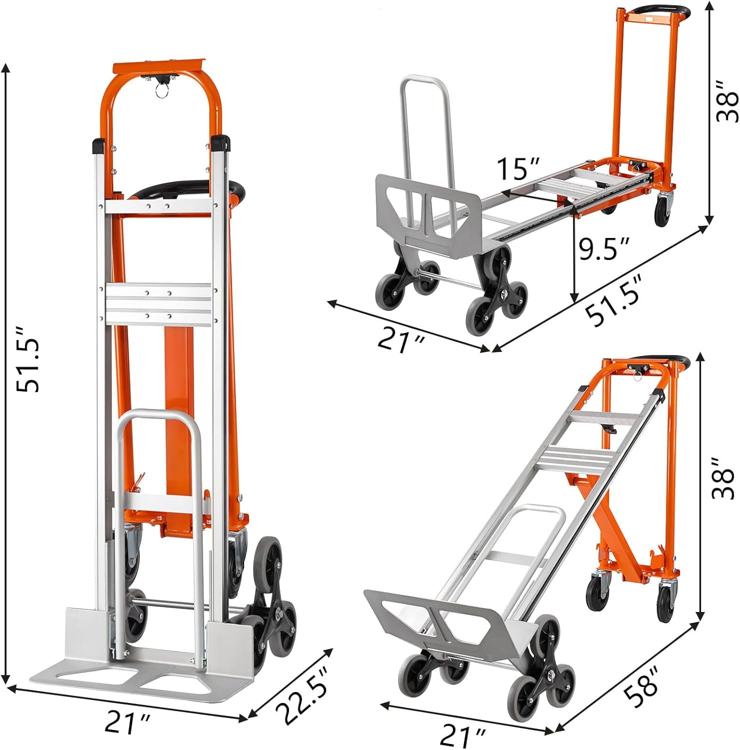 Yonopro  4 in 1 Convertible Stair Climbing Cart 1000 LBS Capacity, Heavy Duty Aluminum Hand Truck Dolly Cart with Climbing Wheel, Folding Stair Climbing Cart Trolley for Warehouse Logistics Moving