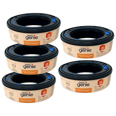 5 Pack - Diaper Genie Bags Refills, Clean Laundry Scent, with Max Odor Lock, 270 Count (21 FT)