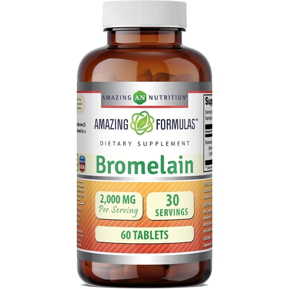 Amazing Formulas Bromelain 2000 mg Per Serving 60 Tablets Supplement | 1200 GDU | 30 Servings | Non-GMO | Gluten Free