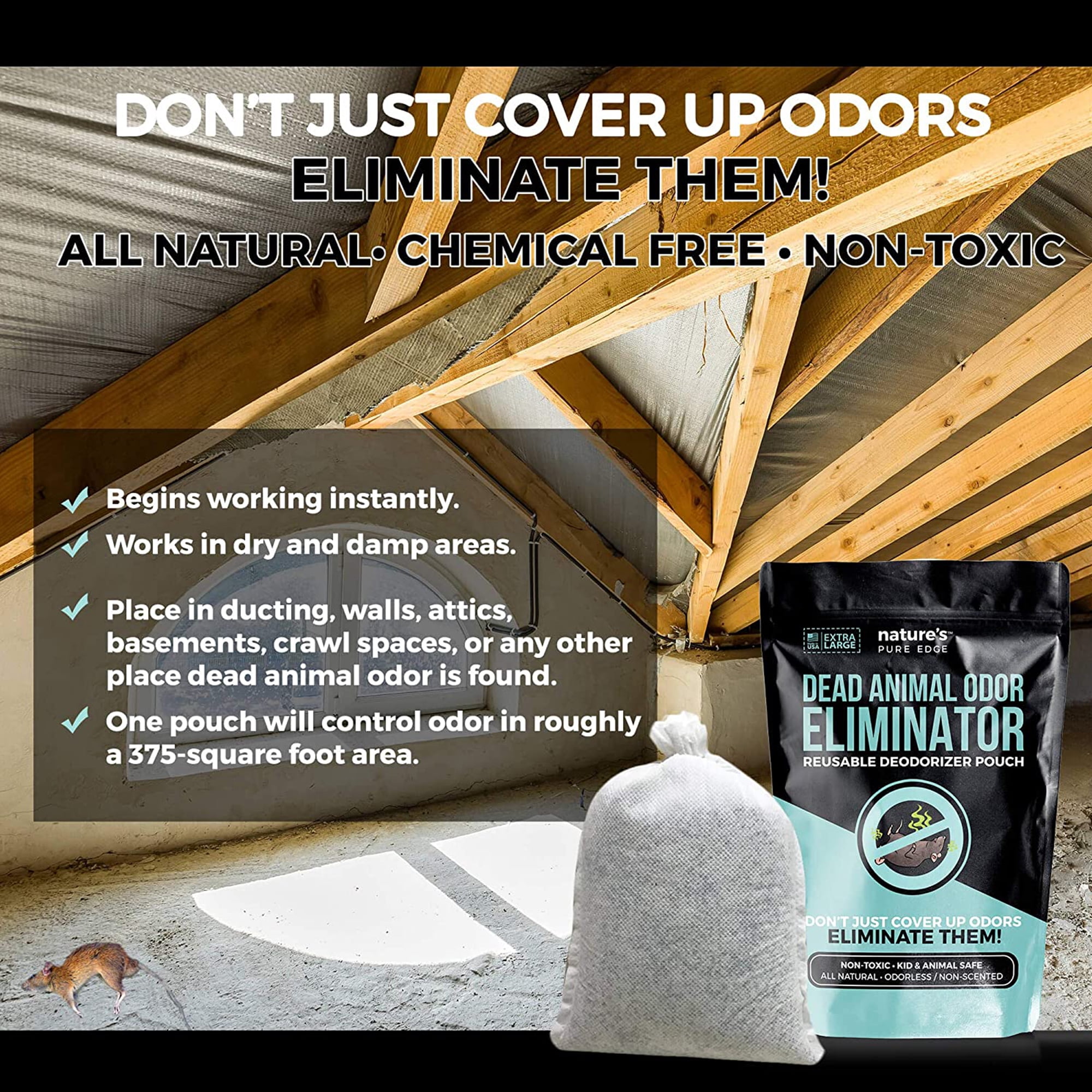 Nature's Pure Edge All Natural Odor Eliminator Reusable Dead Animal Deodorizing Pouch