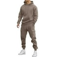 thumbnail image 3 of BiZtdJrK Mens Casual Sweatsuits 2 Piece Set Drawstring Long Sleeve Hoodie Sweatshirts and Cargo Joggers Matching Athletic Outfits Regular Fit Solid Fall Tracksuit with Pockets Brown L, 3 of 6