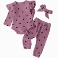 thumbnail image 3 of Infant Baby Girl Winter Clothes Ruffle Trim Romper 3 Piece Sets + Heart Print Elastic Waist Pants + Headband Baby Girl Long Set 3 6 9 12 18 Months, 3 of 6