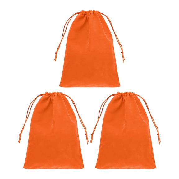 UxcellVelvet Gift Bags, (9 x 6.6 Inch, Orange)(3 Pcs) Velvet Drawstring Bag Jewelry Pouches Suit for Birthday/Wedding/Party/Gift /Favor