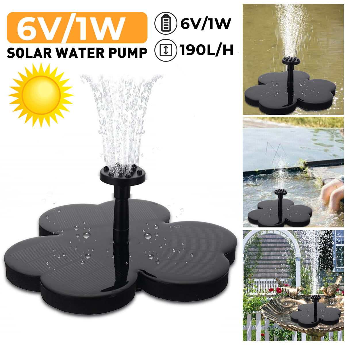 Details about   Solar Power Fountain Water Pump Floating for Garden Pond Pool Fish  Bird Bath US