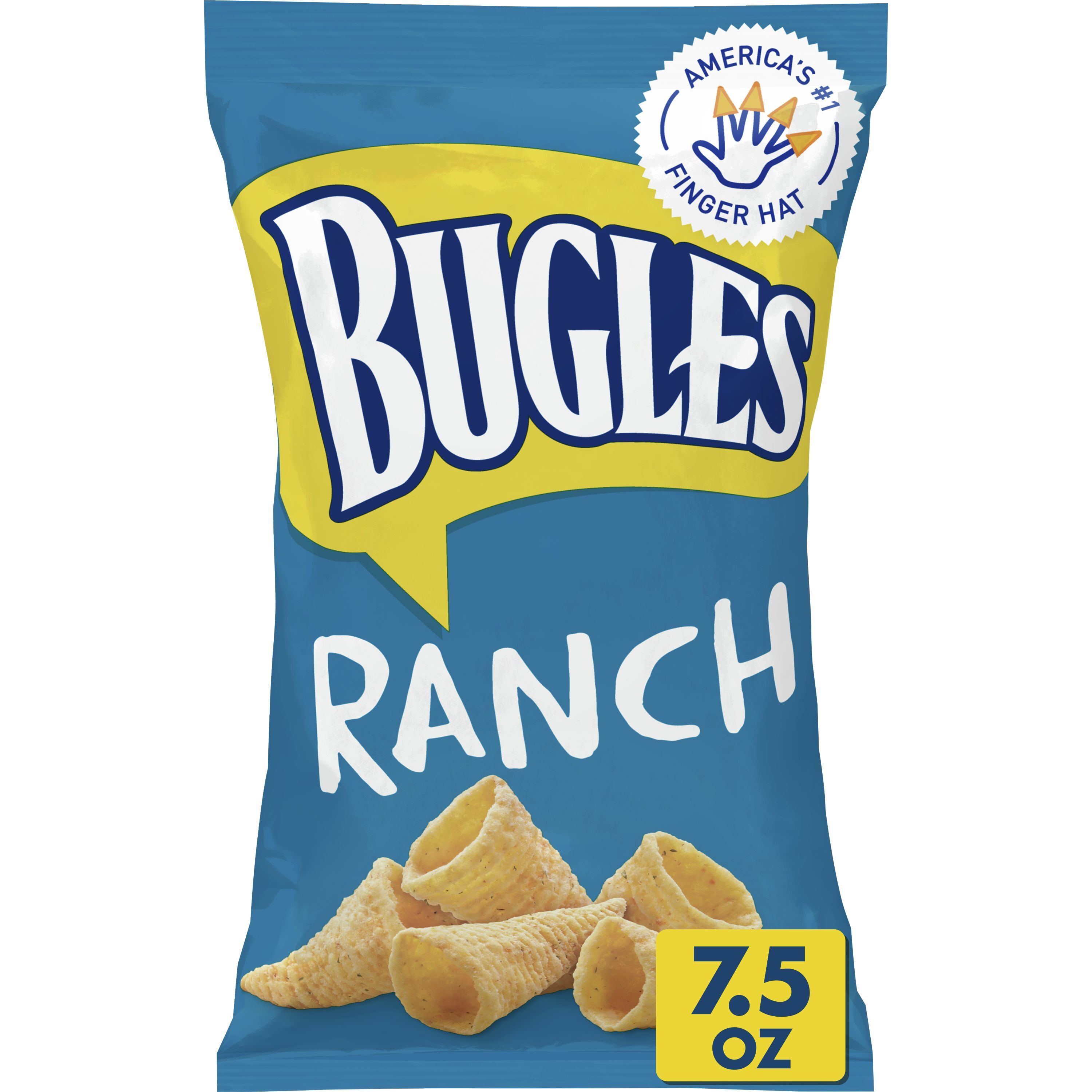 Bugles Crispy Corn Snacks, Hidden Valley Ranch Flavor, Snack Bag, 7.5 oz