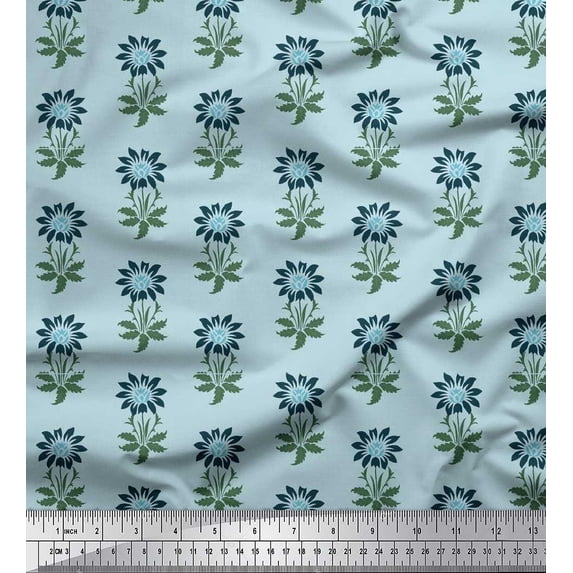Soimoi Cotton Voile Fabric Leaves & Floral Block Printed Craft Fabric by The Yard 56 Inch Wide