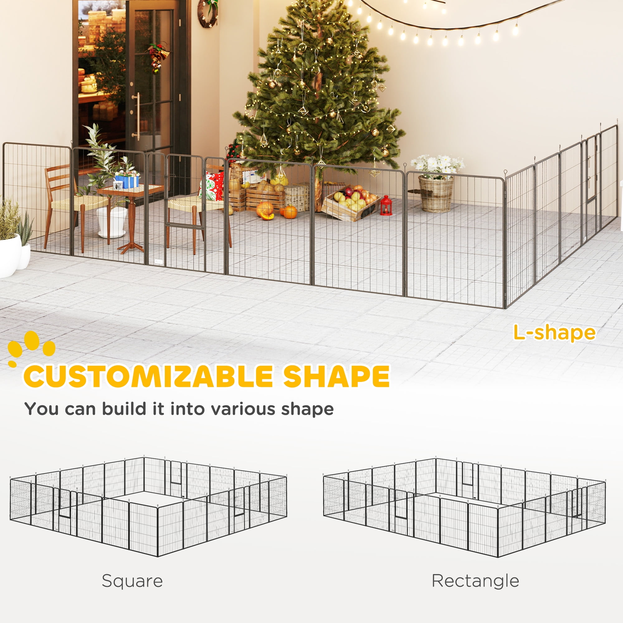 PawHut 39" H Dog Playpen for Indoor and Outdoor, 24 Panels Puppy Play Pen with Lockable Door, DIY Shape Pet Exercise Fence for Multiple Dogs, Gray