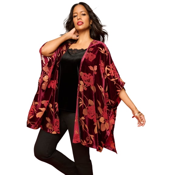 Roaman's Women's Plus Size Burnout Velvet wrap