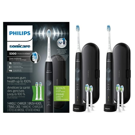 2 Pack Philips Sonicare HX6423/34 ProtectiveClean 5300 Rechargeable Electric Toothbrush, Black
