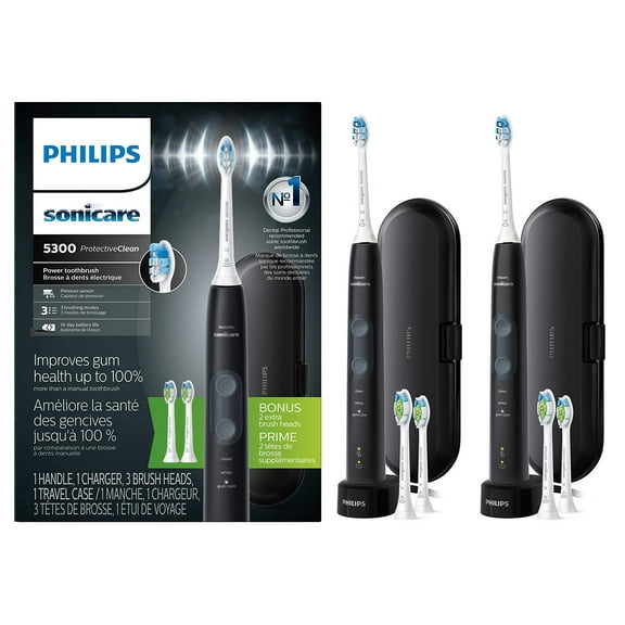 2 Pack Philips Sonicare HX6423/34 ProtectiveClean 5300 Rechargeable Electric Toothbrush, Black