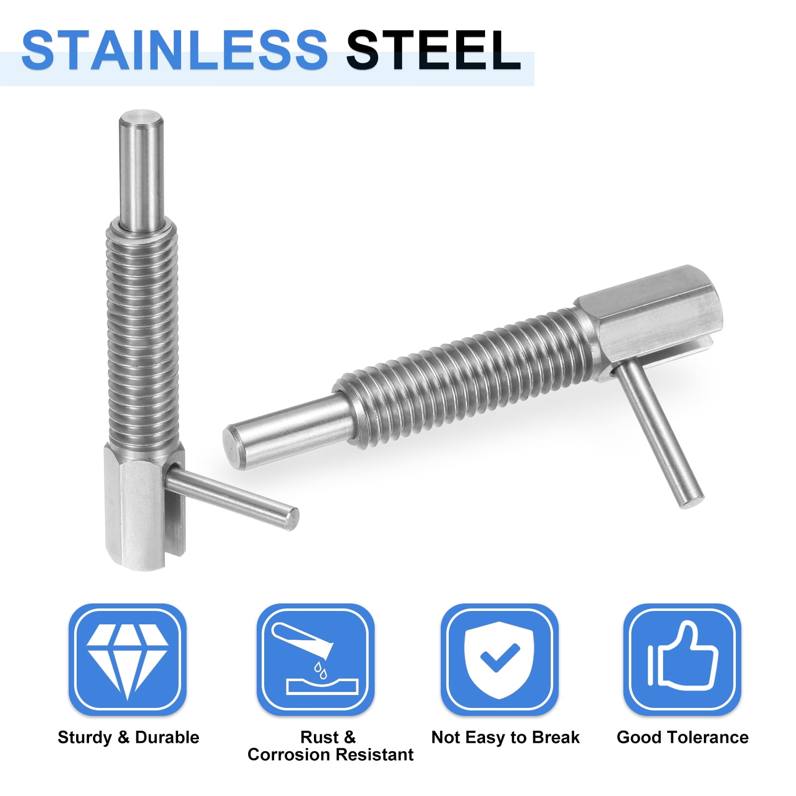 Uxcell 3 Pack Retractable Indexing Plunger Pin, M10 L Spring Plunger Stainless Steel Spring Loaded Latch Telescopic Locking Pin for Machinery Shipbuilding