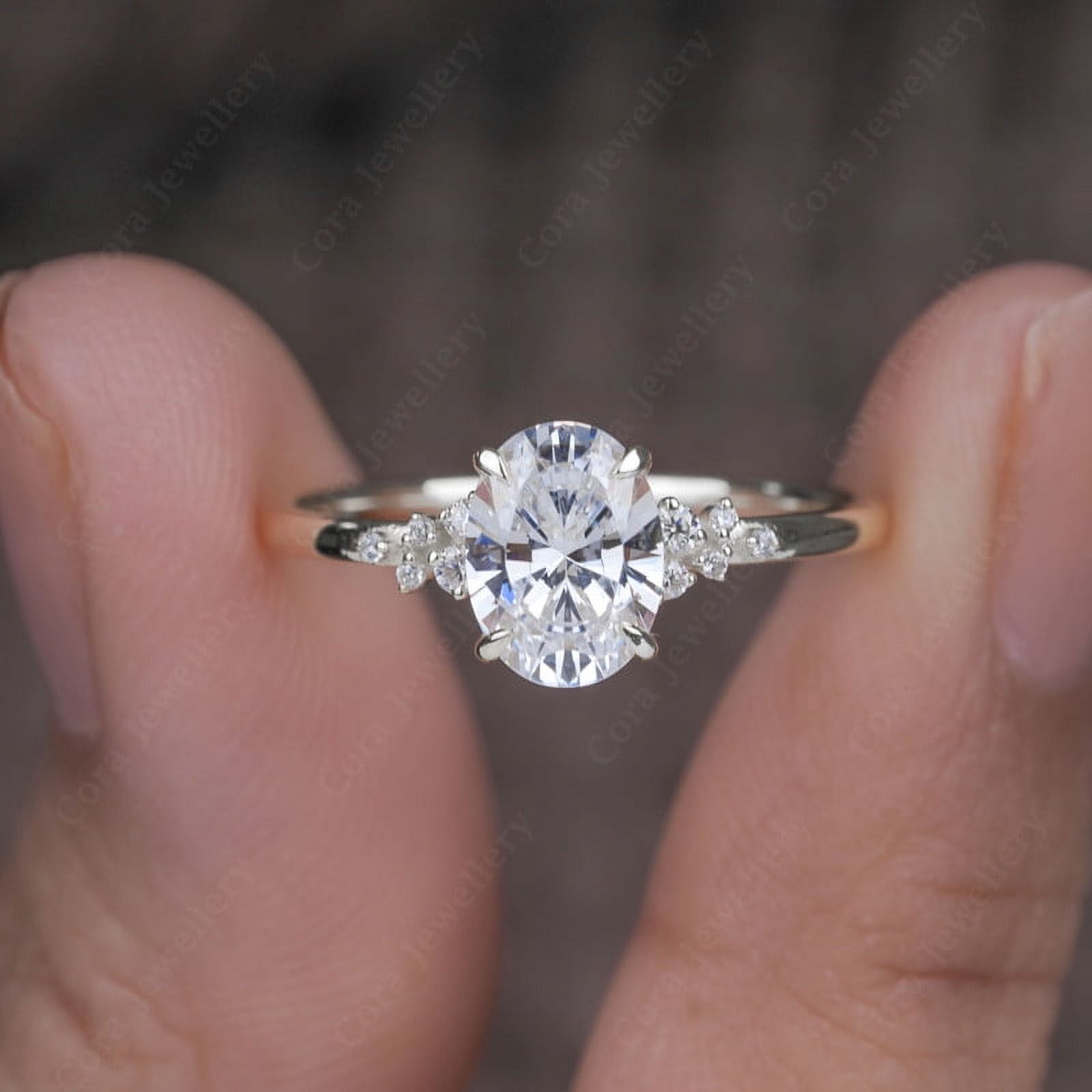 Cora Jewellery 1.35TCW Sonw Drift Oval Moissanite Engagement Ring for Women, 10K White Gold, 6.5 US