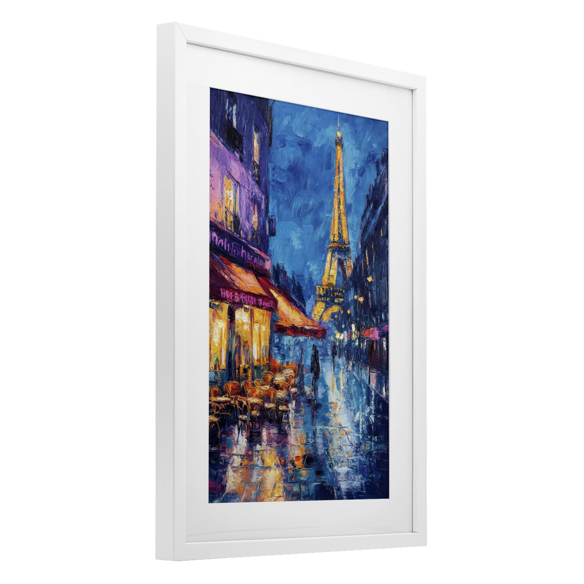 Stupell Industries Dusk Paris Street Scene White Framed Print Under Glass, design by Petal Prints Design