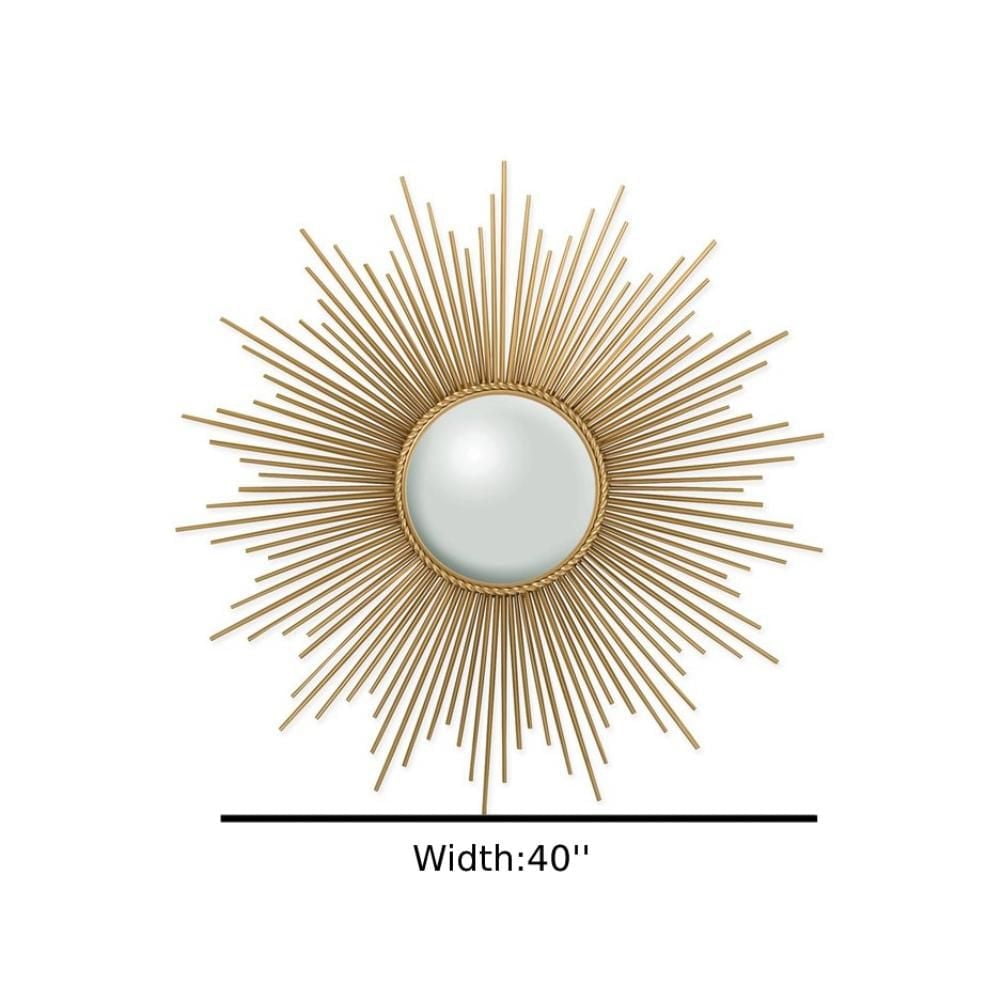 Miroir mural en forme de soleil doré brillant – Cadre en fer de qualité supérieure avec verre miroir – Décoration élégante pour l'entrée, les chambres ou les salles de bains – Dimensions : 40" H x 40"