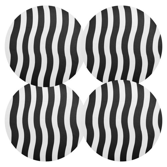 Ryvnso White with Black Line Stripe Round Plate Mats Dining Table Placemat Set of 4 for Holiday Decoration