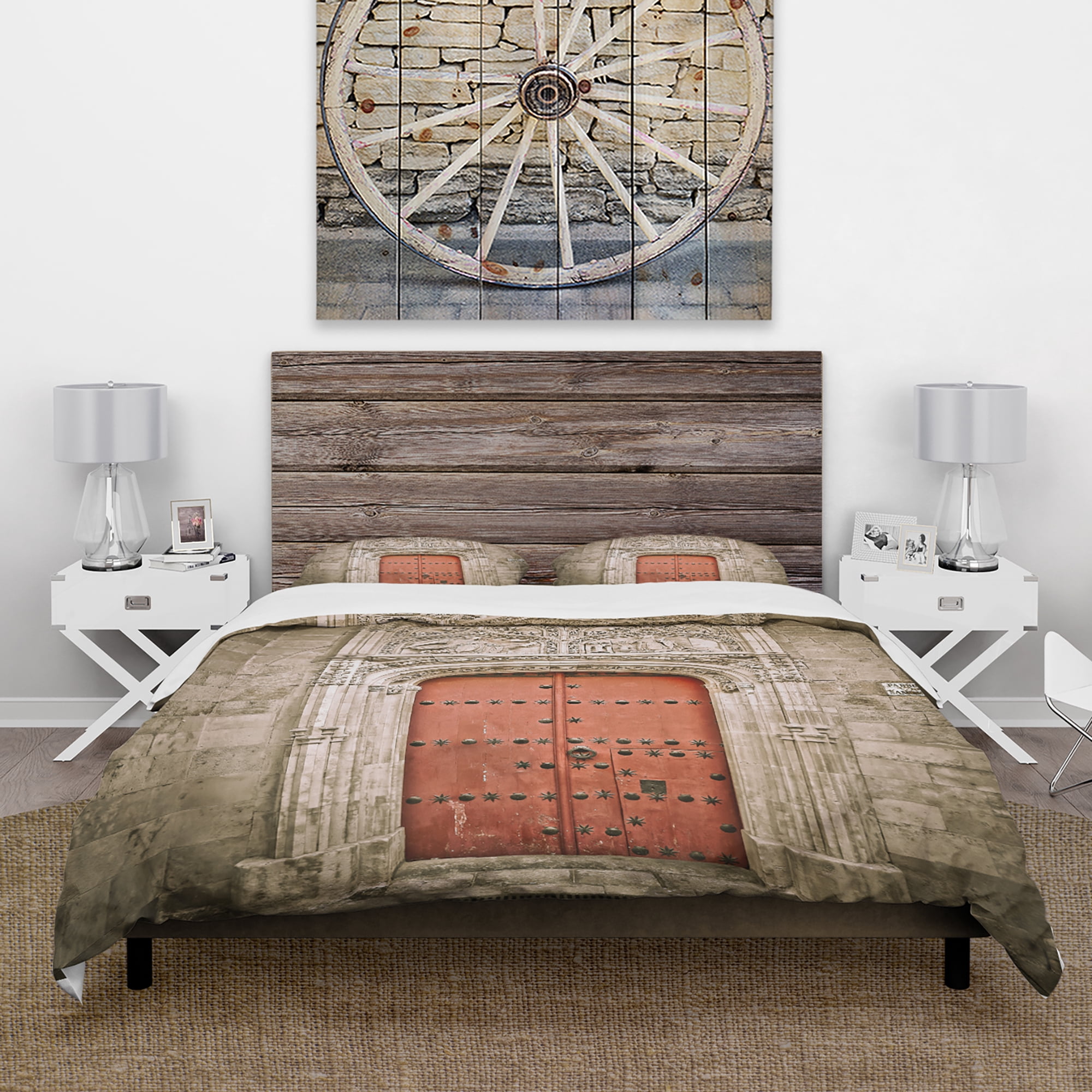 Designart 'Old Red Church Door in Salamanca Spain' Vintage Duvet Cover Set