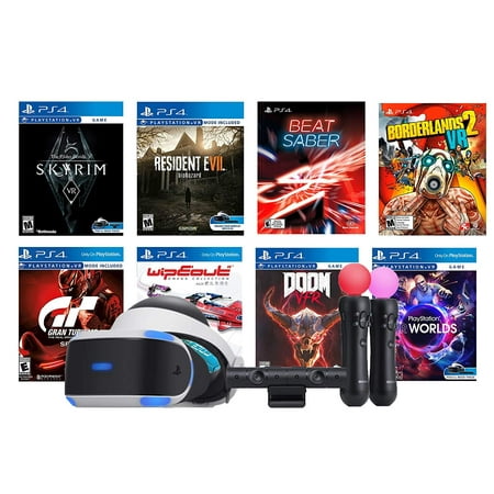 Playstation VR 8 Must-Play AAA Games Deluxe Bundle: PSVR Headset with Motion Controllers, Skyrim VR, Borderlands 2 VR, Beat Saber, Doom VFR, Resident Evil, Gran Tourism Sport, Wipeout and VR (Best Cheap Vr Headset)