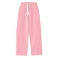thumbnail image 4 of Womens Pants Elastic Waist Oversized Wide Leg Lightweight Sweatpants Drawstring Straight Leg Sweatpants Low Waist Baggy With Pockets Trousers Dressy Casual Pink 3XL, 4 of 4