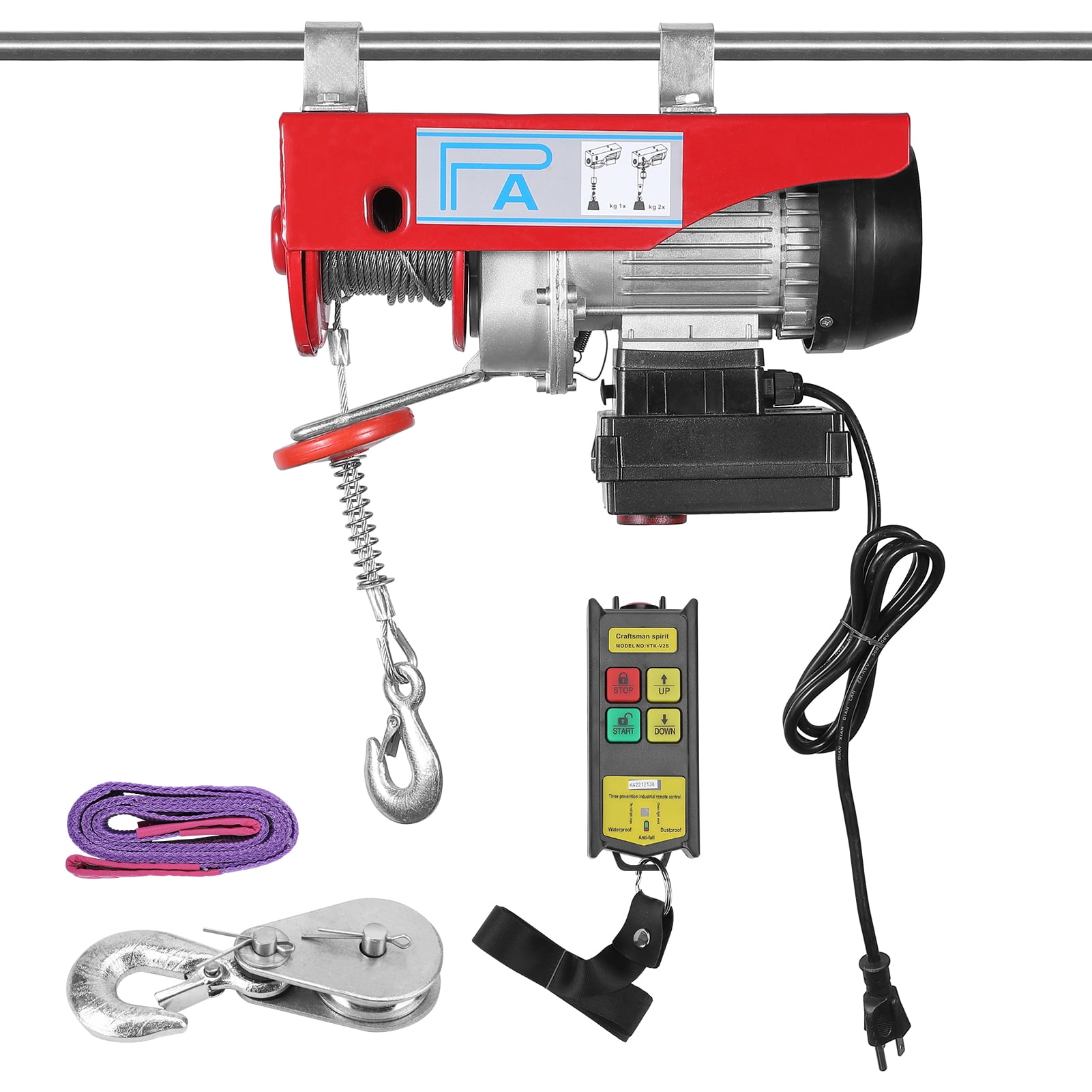 Simzone Electric Hoist, 440 LBS Lift Electric Hoist Crane Power System with Remote Control, 110V